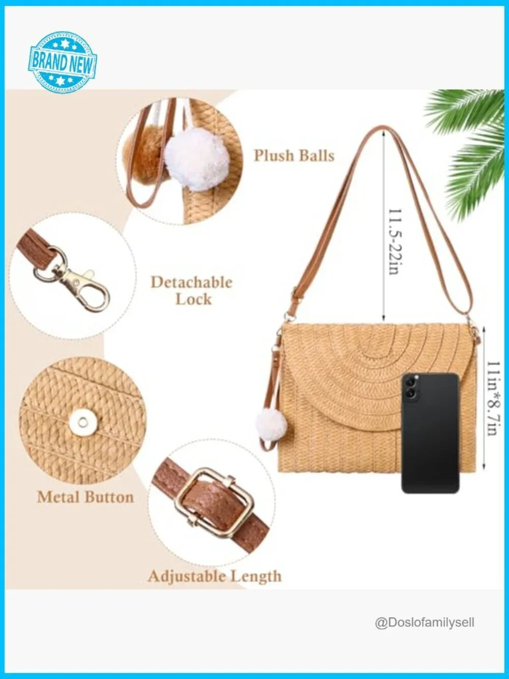 Straw Crossbody Bag and Clutch Set with Rattan Earrings Boho Beach Accessories
